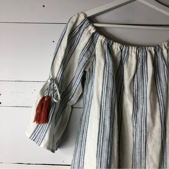 Altar’d State Blue and White 100% Linen Gretchen Dress Size Medium - Picture 4 of 6